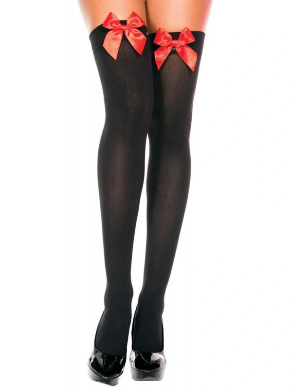 Kırmızı Fiyonklu Siyah Jartiyer Çorabı Brf1173