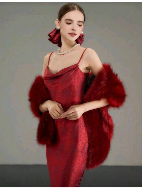Kürk Orijinal Kırmızı Seksi Omuzluk Şık Kürk