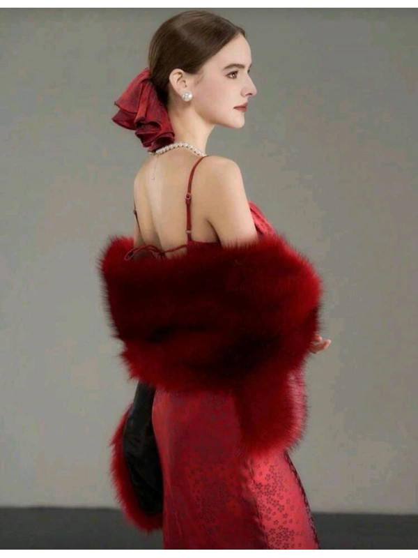 Kürk Orijinal Kırmızı Seksi Omuzluk Şık Kürk