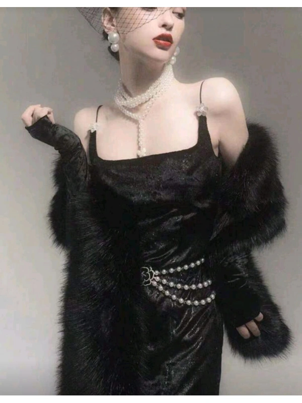 Kürk Orijinal Siyah Seksi Omuzluk Şık Kürk