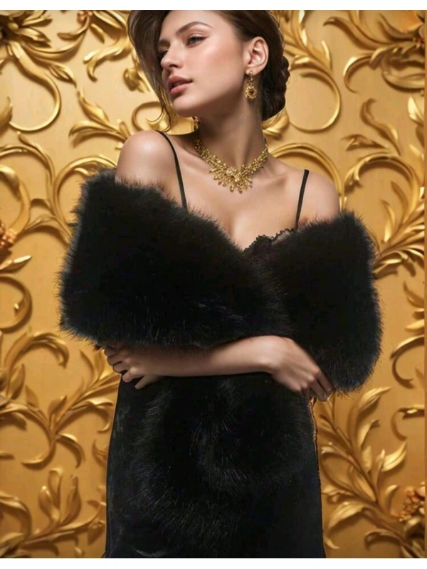 Kürk Orijinal Siyah Seksi Omuzluk Şık Kürk