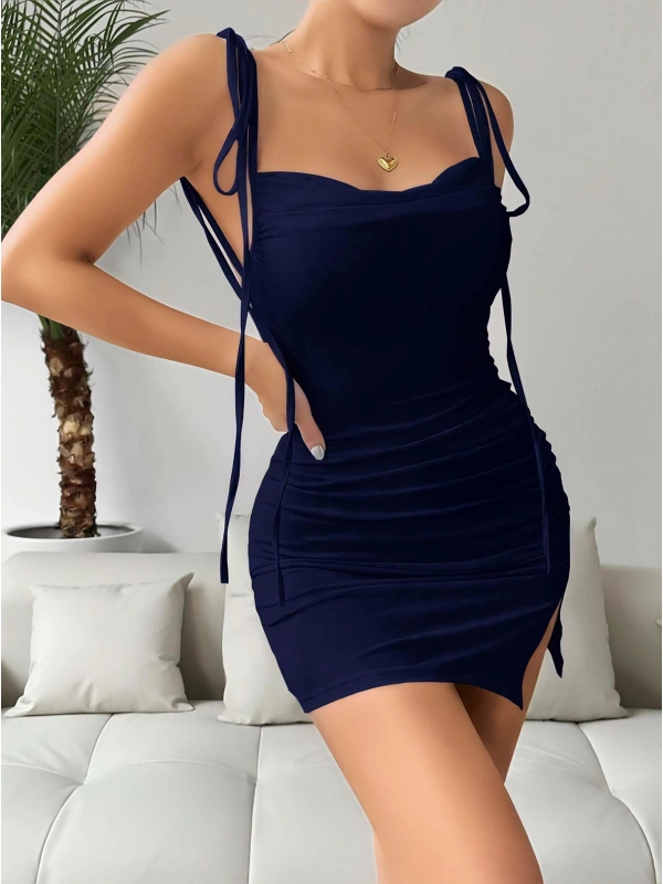 Lacivert Fantezi Sırt Dekolteli Midi Club Elbisesi 5033