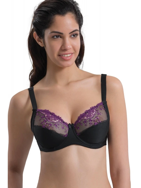 Mor Siyah Mı Emay 136 B Balenli Toparlayıcı Dantelli Sütyen