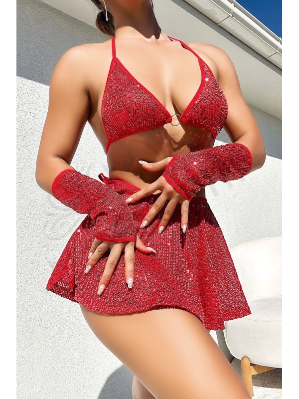 Nightlight Kırmızı Parıltılı Eldivenli Etekli Fantazi Takım 3612