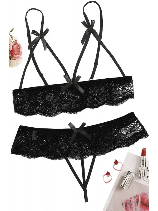 Özel Bölgesi Açık Büyük Beden Fantazi İç Giyim Sütyen Külot