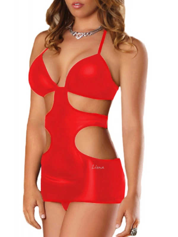 Parlak Kırmızı Seksi Gecelik