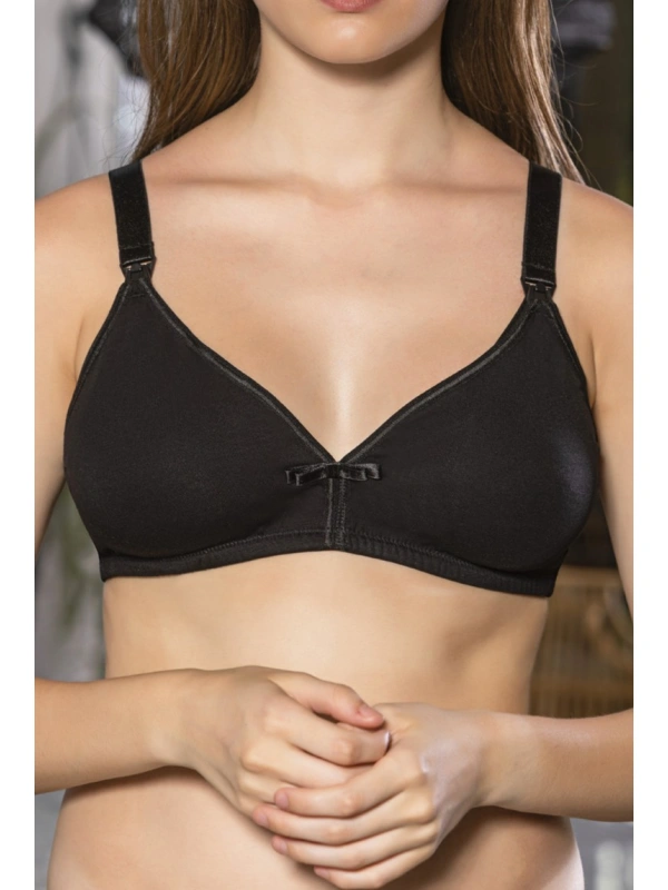 Siyah Anne İçin Konforlu Emzirme Sütyeni,pamuklutelsiz,süngersiz, Mom Bra
