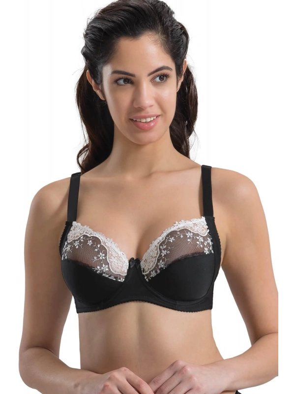 Siyah Beyaz Mı Emay 136 C Balenli Toparlayıcı Dantelli Sütyen