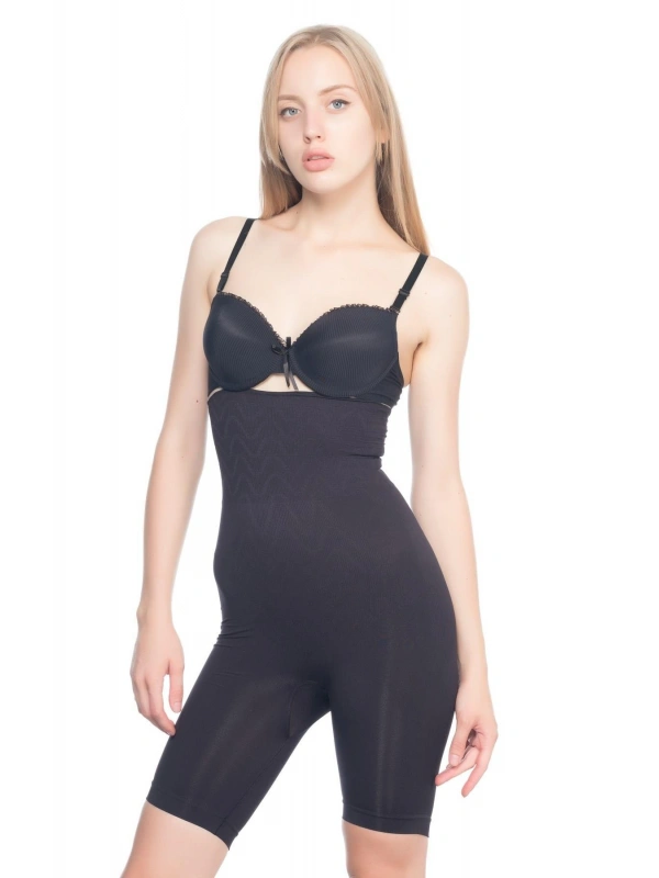 Siyah Mı Emay 2074 Yüksek Bel Desenli Double Uzun Paça Korse