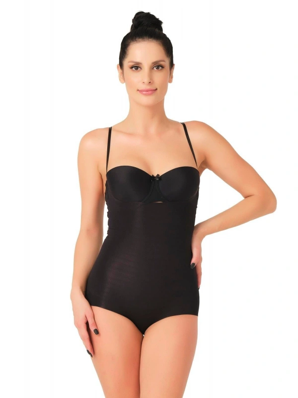 Siyah Mı Emay 2723 Lazer Kesim Göğsü Açık Slip Korse