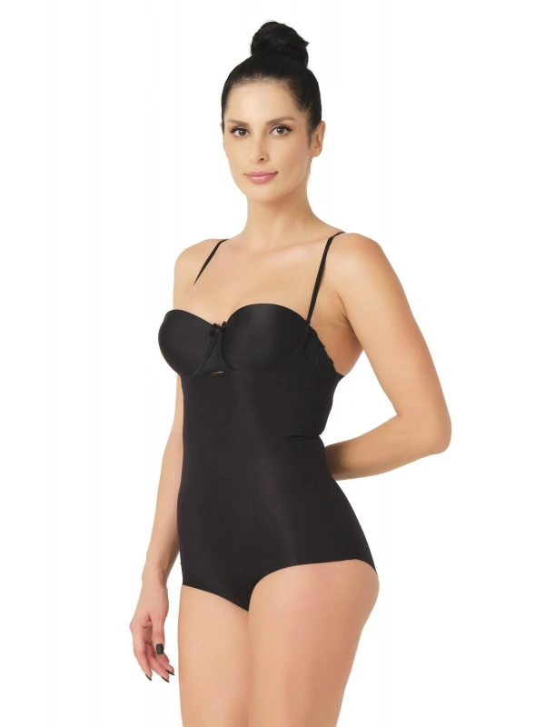 Siyah Mı Emay 2723 Lazer Kesim Göğsü Açık Slip Korse