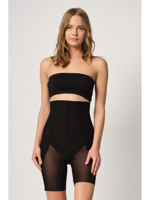 Siyah Mı Emay 2928 Ön Agraflı Tül Paçalı Lazer Korse