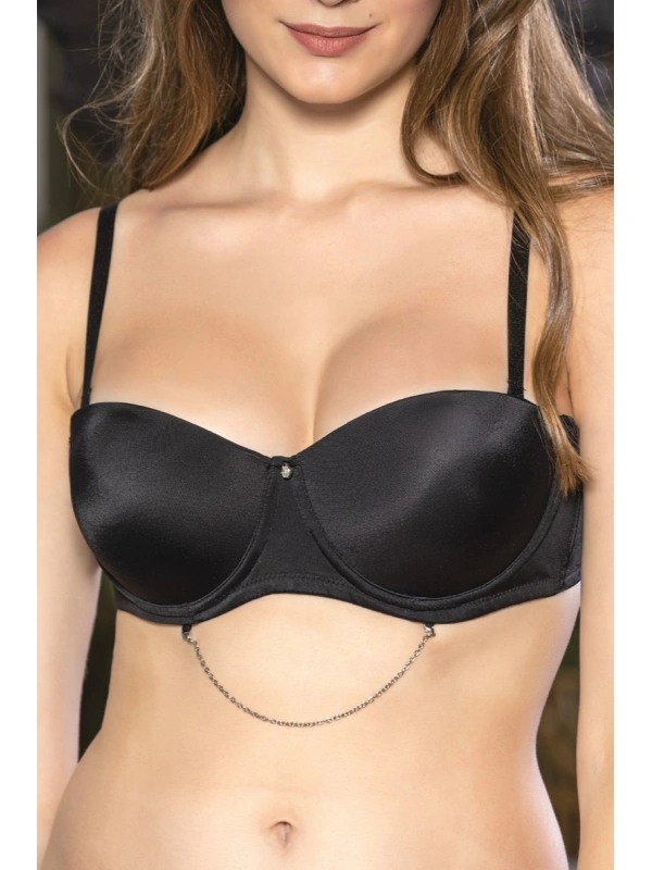 Siyah Zincir Detaylı Askısı Çıkarılabilir Push-up Sütyen, Kadın İç Giyim