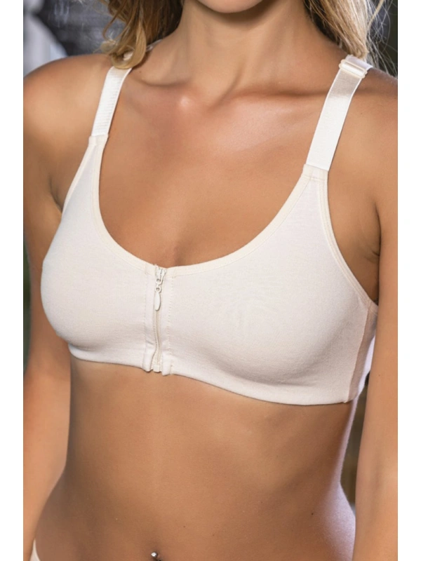 Ten Önden Fermuarlı Pamuklu Sütyen,günlük Ve Medikal Kullanım İçin, Kadın İç Giyim
