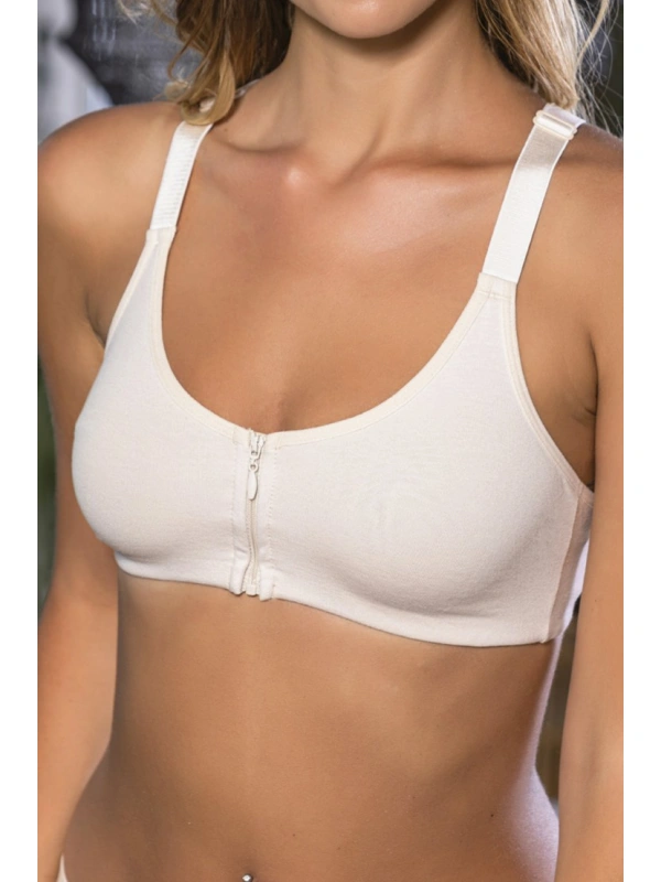 Ten Önden Fermuarlı Pamuklu Sütyen,günlük Ve Medikal Kullanım İçin, Kadın İç Giyim