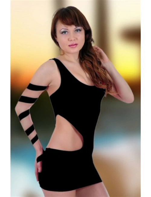 B060777 Kolu Sarmalı Mini Elbise