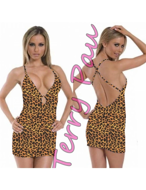 B101149 Leopar Desenli  Mini Elbise