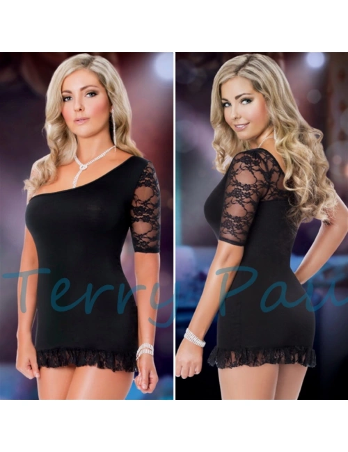 B101168 Asimetrik Dantel Elbise