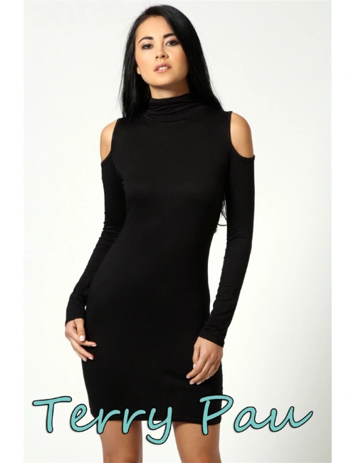 B101177 Omuzu Açık Uzun Kollu Elbise