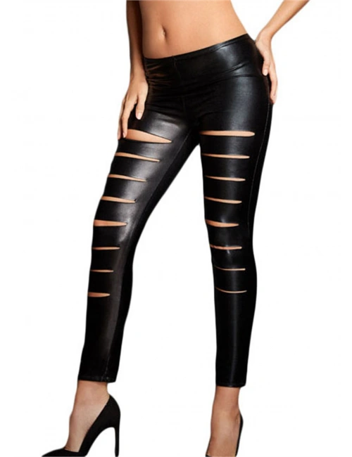 B101289 Yırtık Deri Tayt Görünümlü Lame Tayt