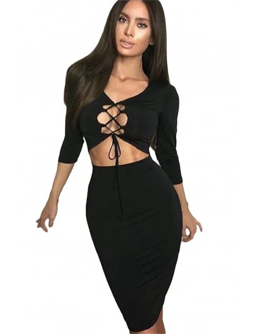 B101396 Ön Kısmı Bağcıklı Tek Parça Elbise