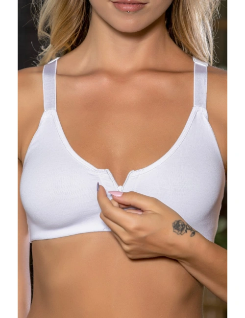 Beyaz Önden Fermuarlı Pamuklu Sütyen,günlük Ve Medikal Kullanım İçin, Kadın İç Giyim
