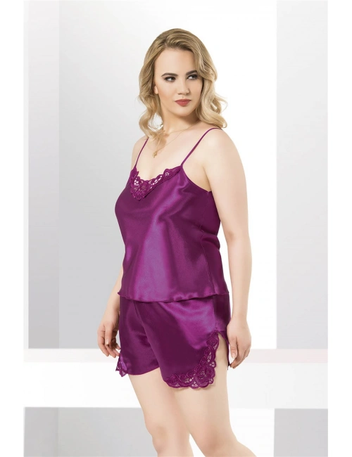 Büyük Beden Mor Saten Babydoll Şort Takımı