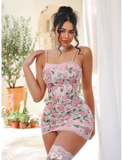 Çiçek Desenli Seksi Elbise Takımı ( Çorap Dahil Değildir  )