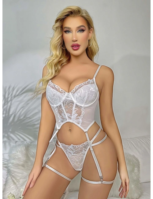 Dantel Transparan Dantel Badysuit 4lü Takım 7000