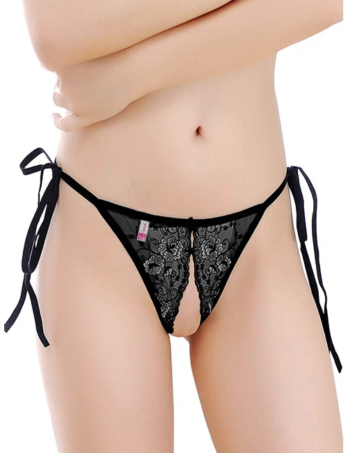 Dantelli Ağı Açık Kadın Siyah  String