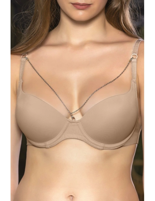 Günlük Kullanıma Uygun Ten Zincir Aksesuarlı Yarım Push-up Sütyen,destekli, Düşük Dekolte Uyumlu