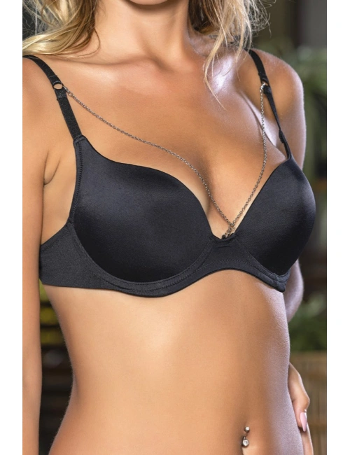 Günlük Kullanıma Uygun siyah Zincir Aksesuarlı Yarım Push-up Sütyen,destekli, Düşük Dekolte Uyumlu