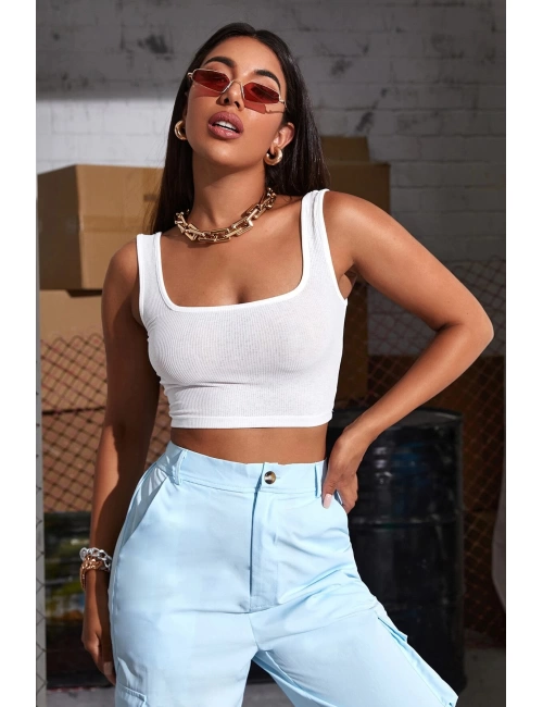 Kadın Beyaz Kalın Askılı Crop Top Büstiyer