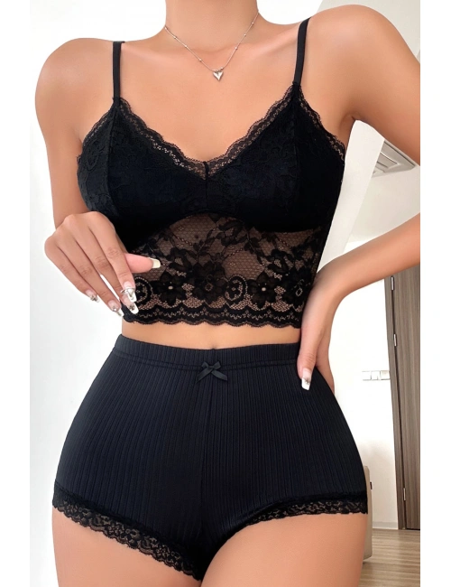 Kadın Kaşkorse Şortlu Dantelli Gecelik Takımı