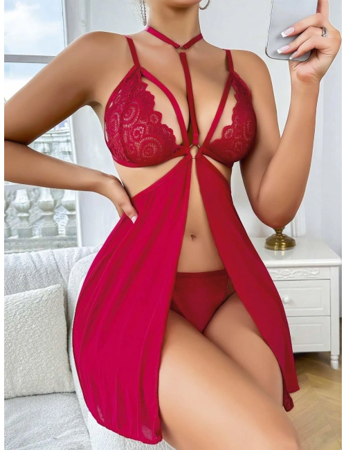 Kadın Kırmızı Fantezi Gecelik Tül  2164