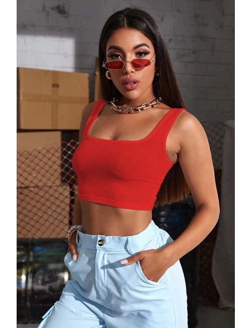 Kadın Kırmızı Kalın Askılı Crop Top Büstiyer