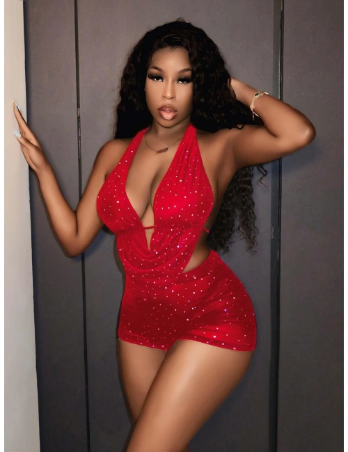 Kadın Kırmızı Parlak Fantezi Gece Elbisesi 5039