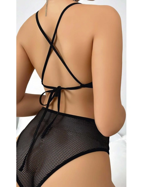Kadın Siyah Fantazi Kostüm  Göğüs Dekolte Zincir Detaylı 2052