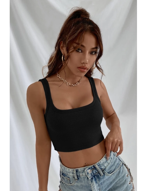 Kadın Siyah Kalın Askılı Crop Top Büstiyer