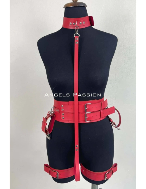 Kelepçeli Şık Deri Harness Takım, Kadın  Giyim - Brf869