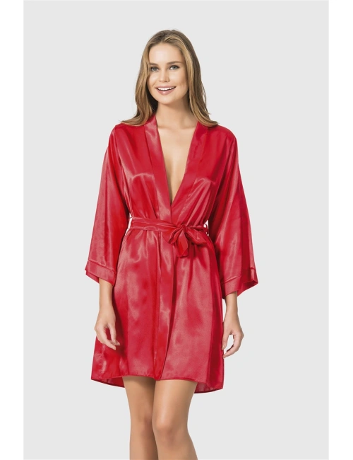 Kırmızı Kısa Saten Sabahlık