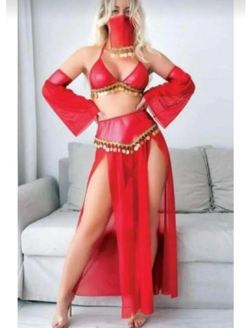 Kırmızı Peçeli Dansöz Kıyefeti