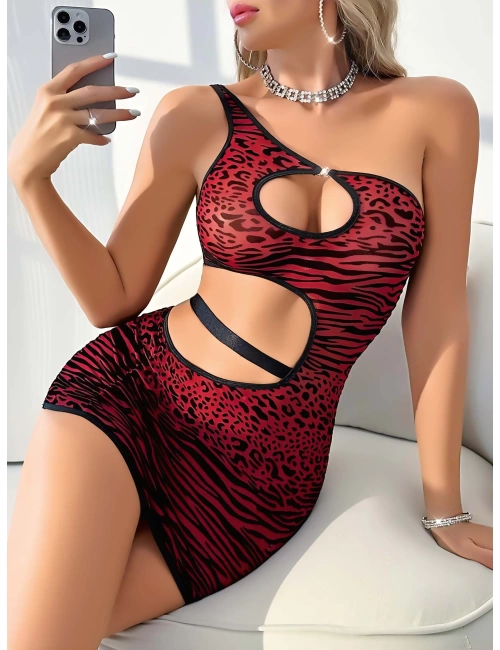 Kırmızı Zebra Desenli Fantezi Clup Elbisesi