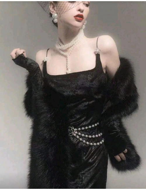 Kürk Orijinal Siyah Seksi Omuzluk Şık Kürk