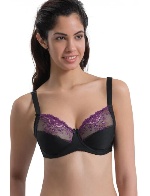 Mor Siyah Mı Emay 136 C Balenli Toparlayıcı Dantelli Sütyen