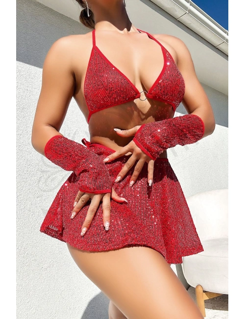 Nightlight Kırmızı Parıltılı Eldivenli Etekli Fantazi Takım 3612