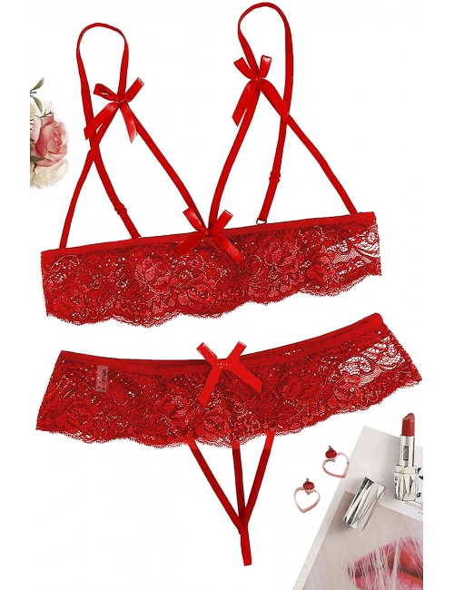 Özel Bölgesi Açık Kırmızı  Sütyen Külot Takımı