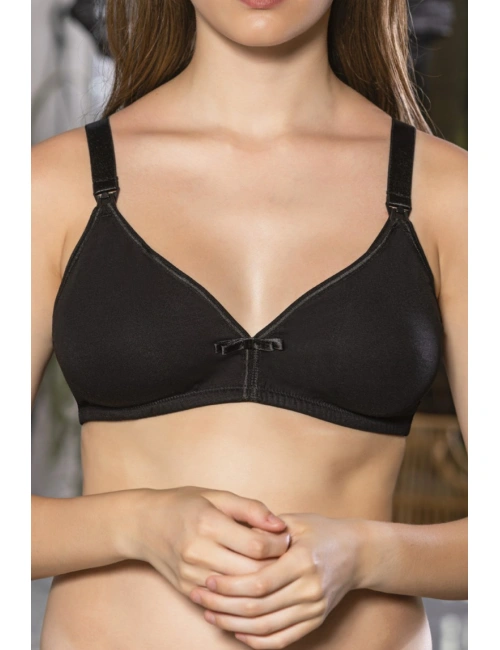 Siyah Anne İçin Konforlu Emzirme Sütyeni,pamuklutelsiz,süngersiz, Mom Bra
