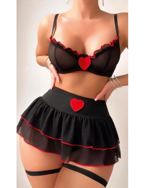 Siyah Kalp Detaylı Kostüm 2089