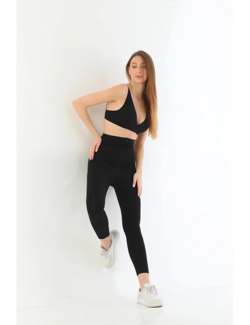 Siyah Mı 2711 Lazer Kesim Fermuarlı Uzun Tayt